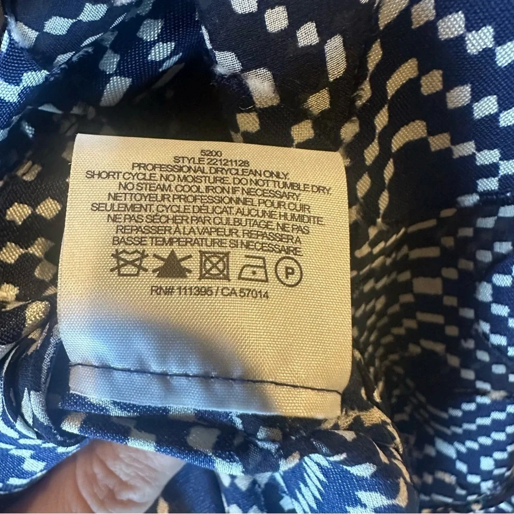 Tory Burch Gwenna Normandy Navy and White Geometric Ruffle V-Neck Tunic